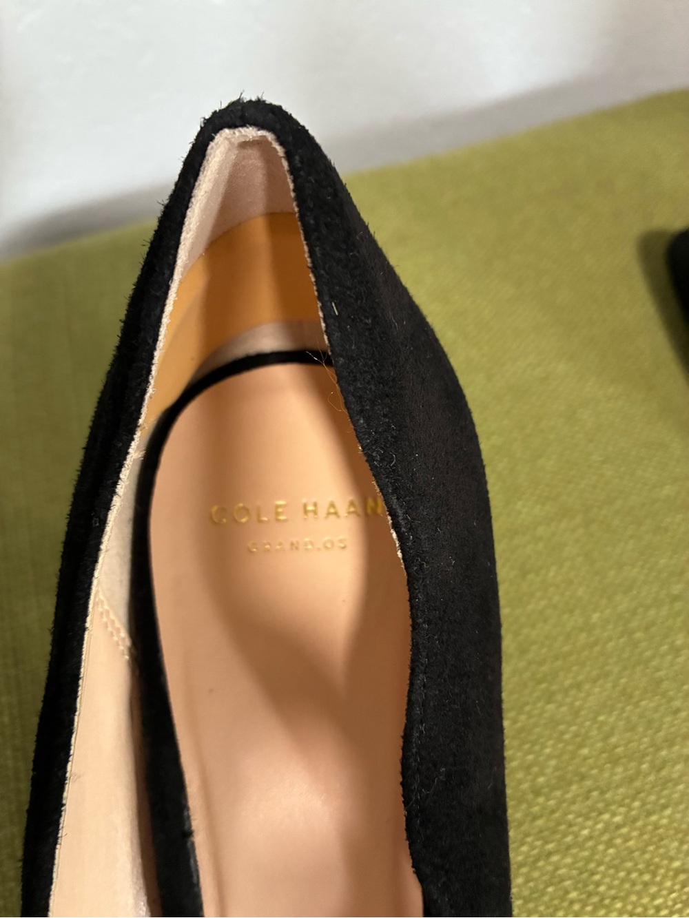 Cole Haan Black Suede Pointed Pump with V-Cut - Picture 5 of 10